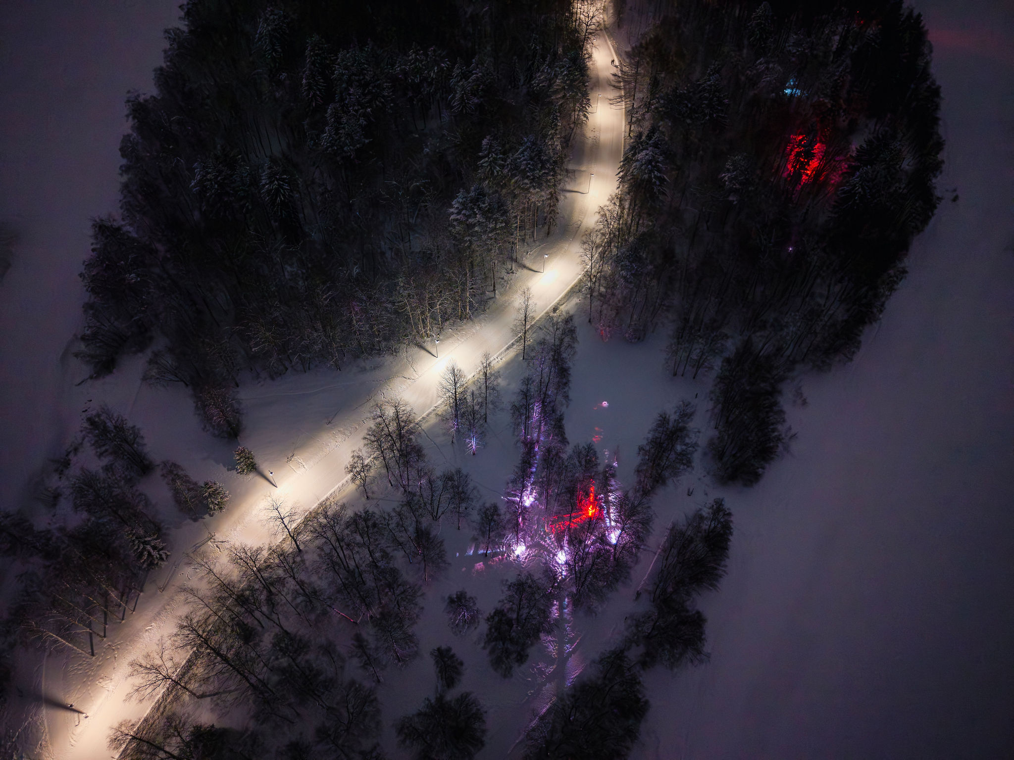 Aerial view of Art of Darkness path in Pikisaari - Oulu